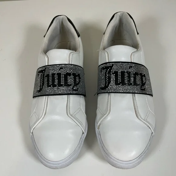 JUICY‎ COUTURE Women’s 9.5 Cosmik White & Black Embellished Slip On Shoes Bling - Picture 2 of 8